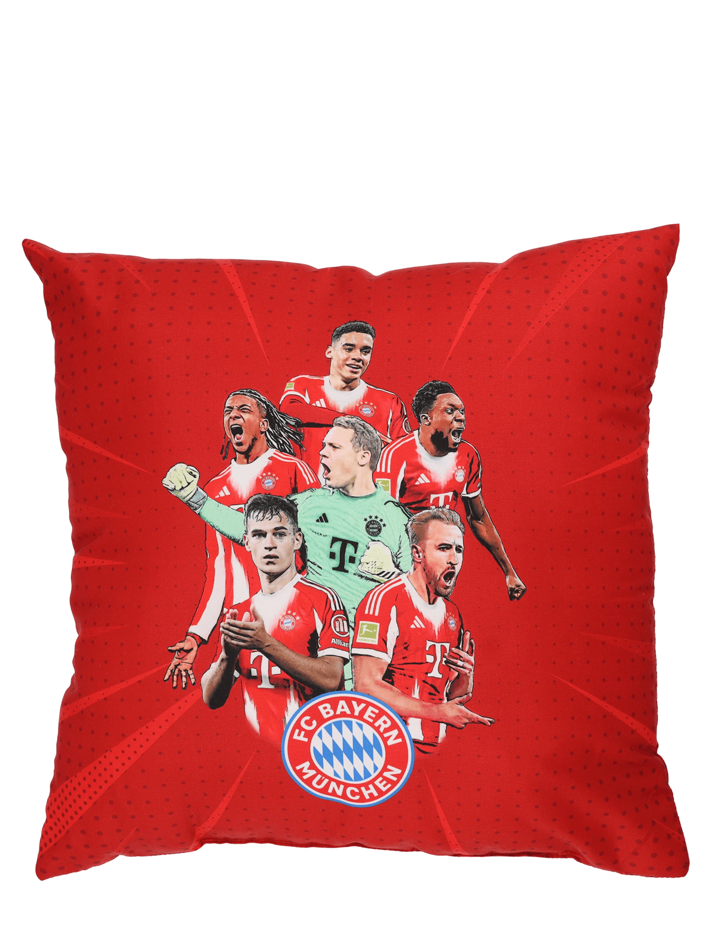 FC BAYERN MÜNCHEN Kissen Player 2025-26 40x40 cm in Rot: Vorderseite