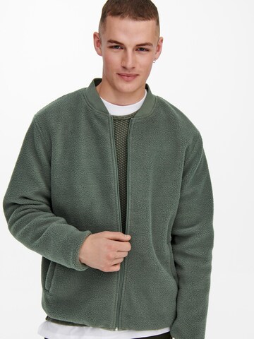 Only & Sons Fleece Jacket 'Sawyer' in Green