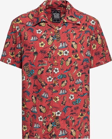 King Kerosin Button Up Shirt in Red: front