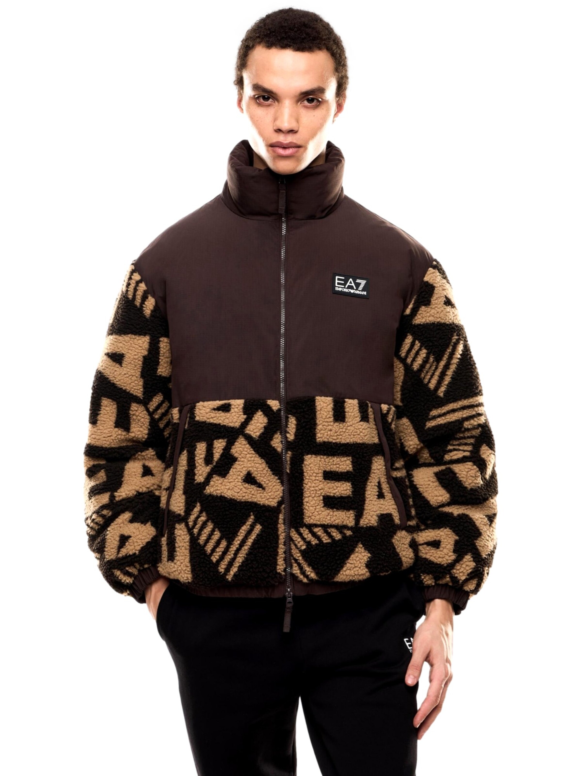 Veste en polaire EA7 Emporio Armani en marron : devant