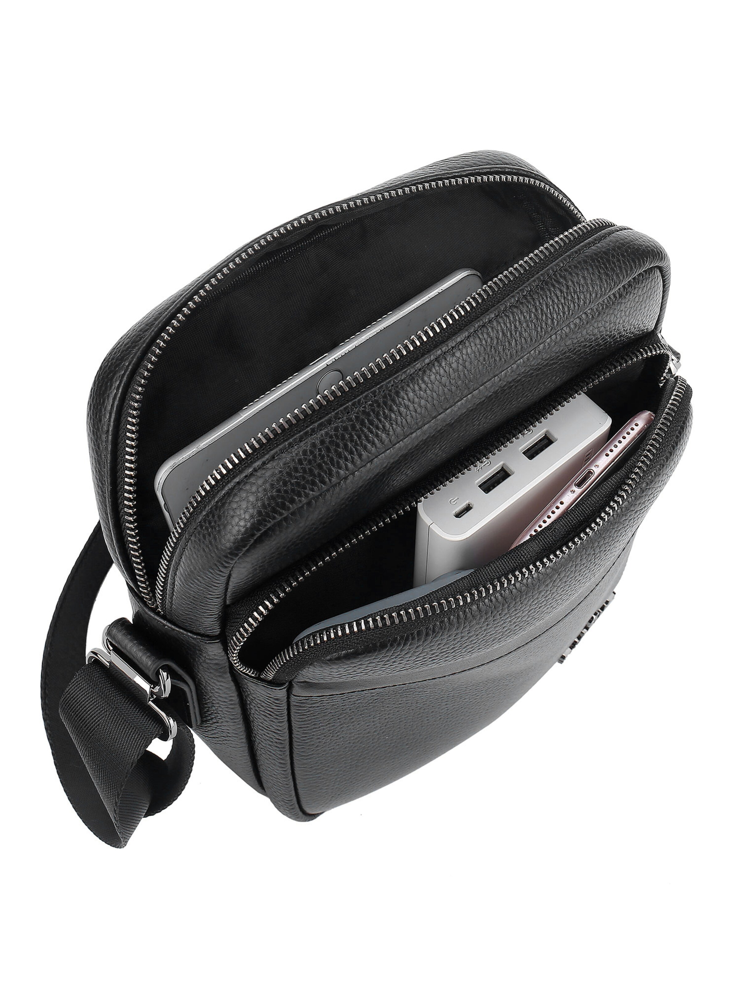 Borsa a tracolla 'Borsa a Tracolla Uomo Vera Pelle B Cavalli Zip 20x25x8cm' di B. Cavalli in nero