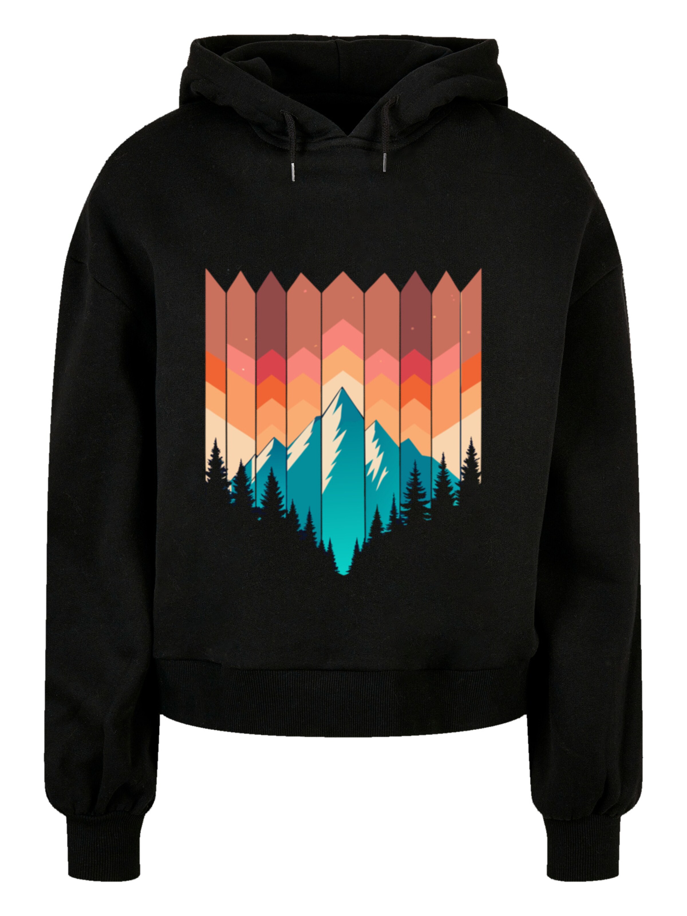 F4NT4STIC Sweatshirt 'Berg Sonnenuntergang Geometrisch' in Black: front