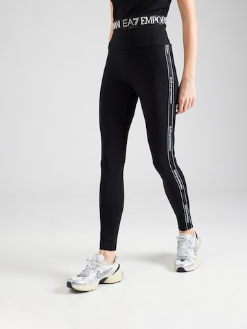 Skinny Pantaloni sport de la EA7 Emporio Armani pe negru: față