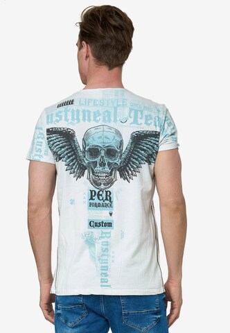 Rusty Neal T-Shirt mit 'Flying Skull' Front Print in Weiß