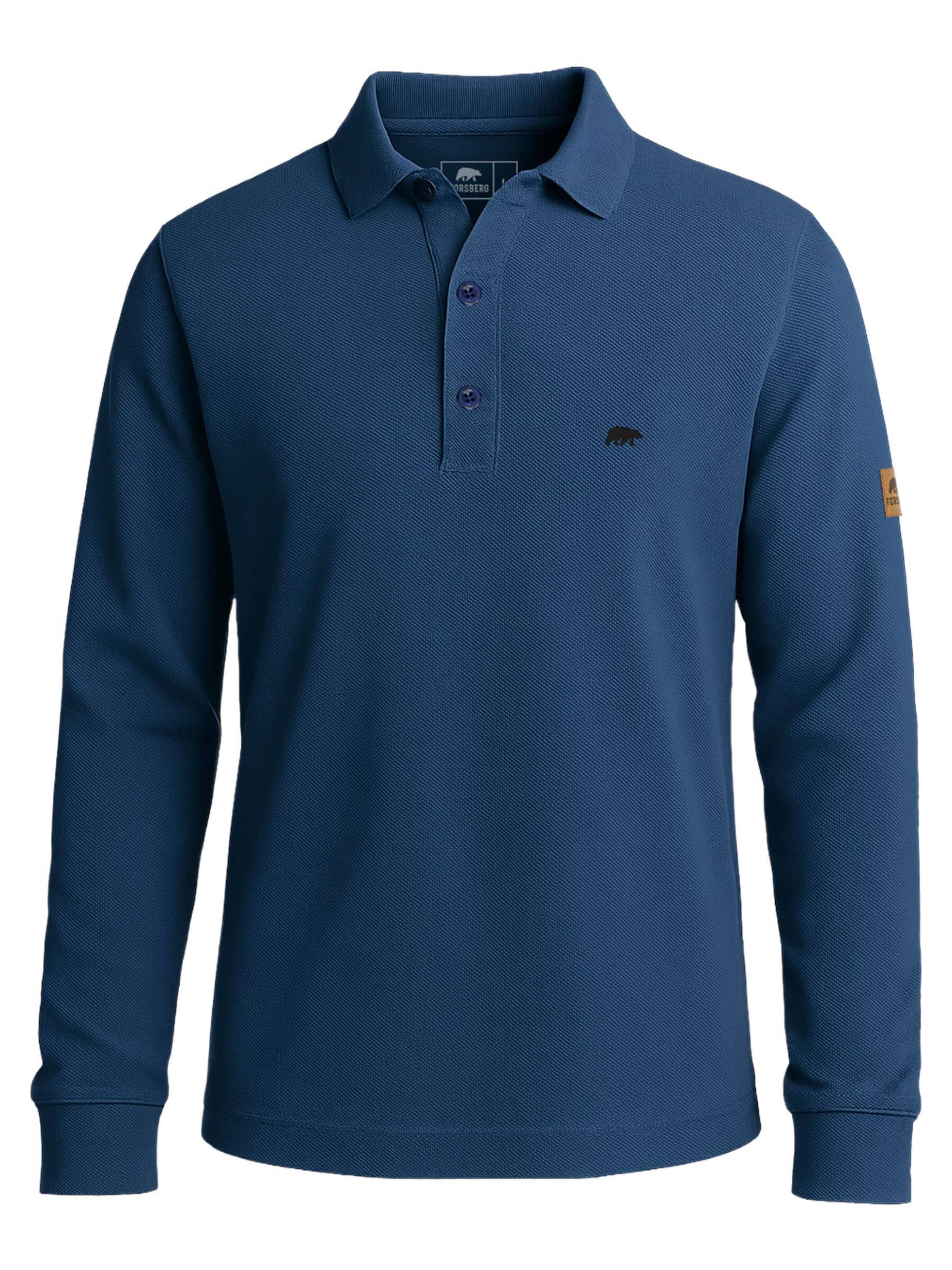 FORSBERG Shirt 'Langarm Poloshirt aus Baumwolle' in Blau: Vorderseite