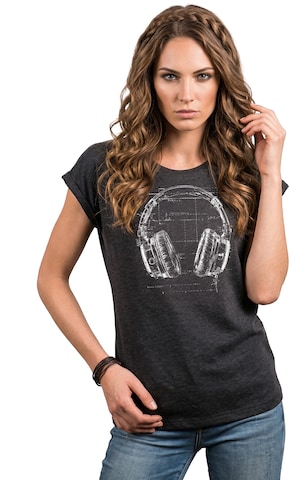 MAKAYA Shirt 'Blue Print Headphone' in Grey: front