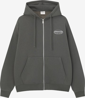 Pull&Bear Zip-Up Hoodie in Green: front