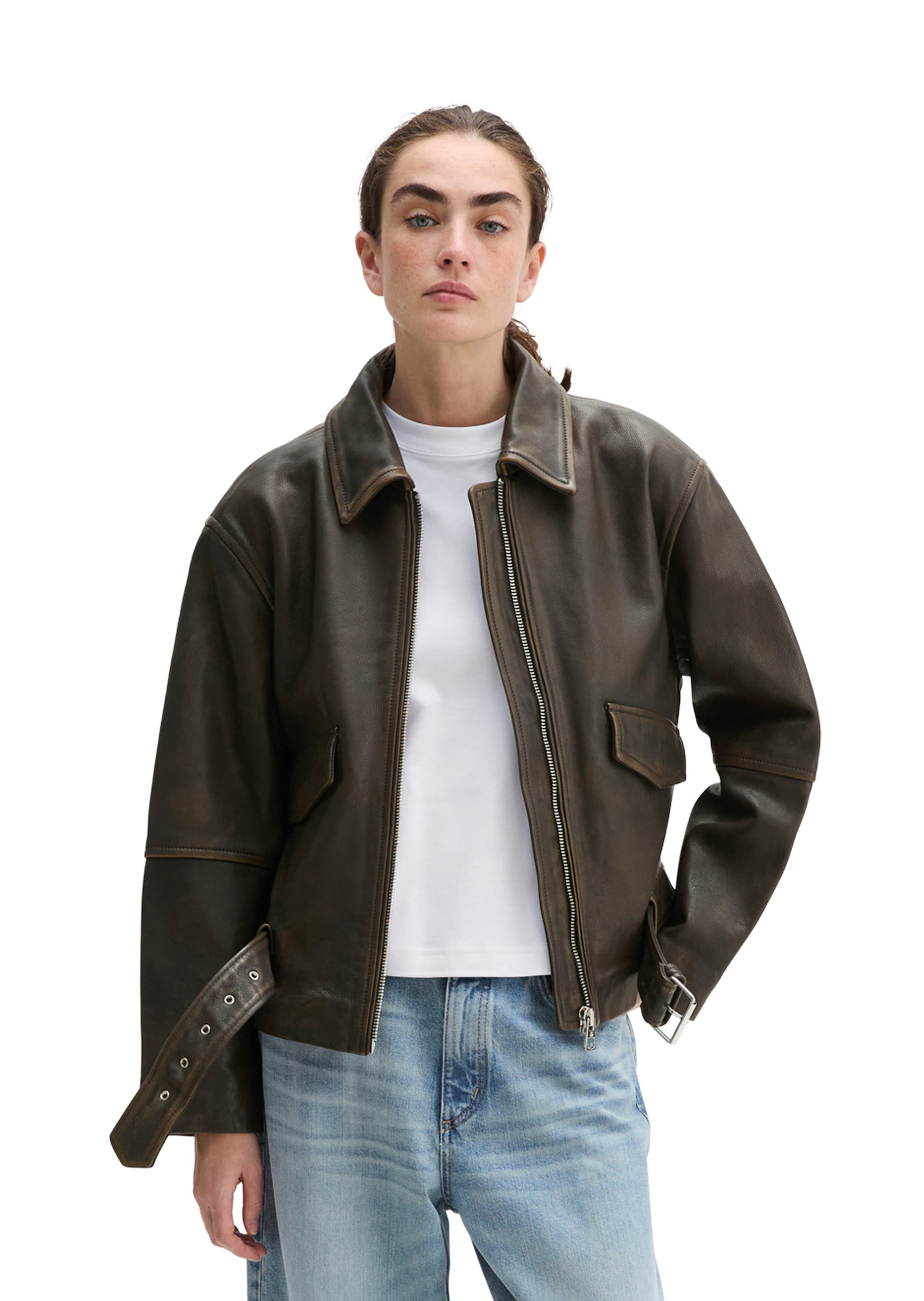 Marc O'Polo Lederjacke in Braun: Vorderseite