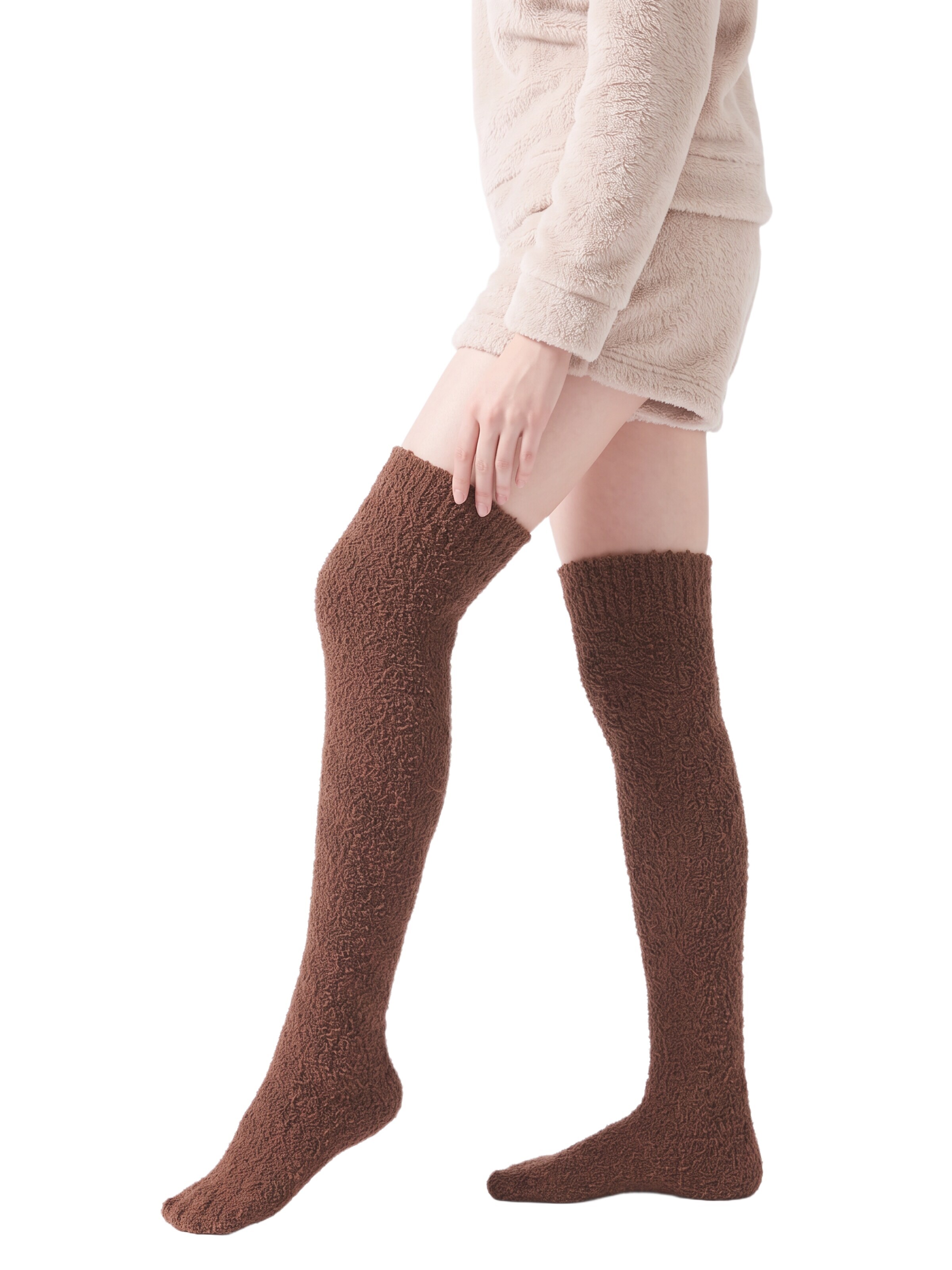 BONVERANO Over the Knee Socks in Brown
