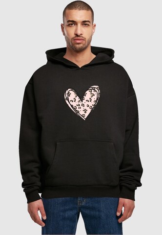 Merchcode Sweatshirt 'Valentines Day - Leopard Heart' in Zwart: voorkant