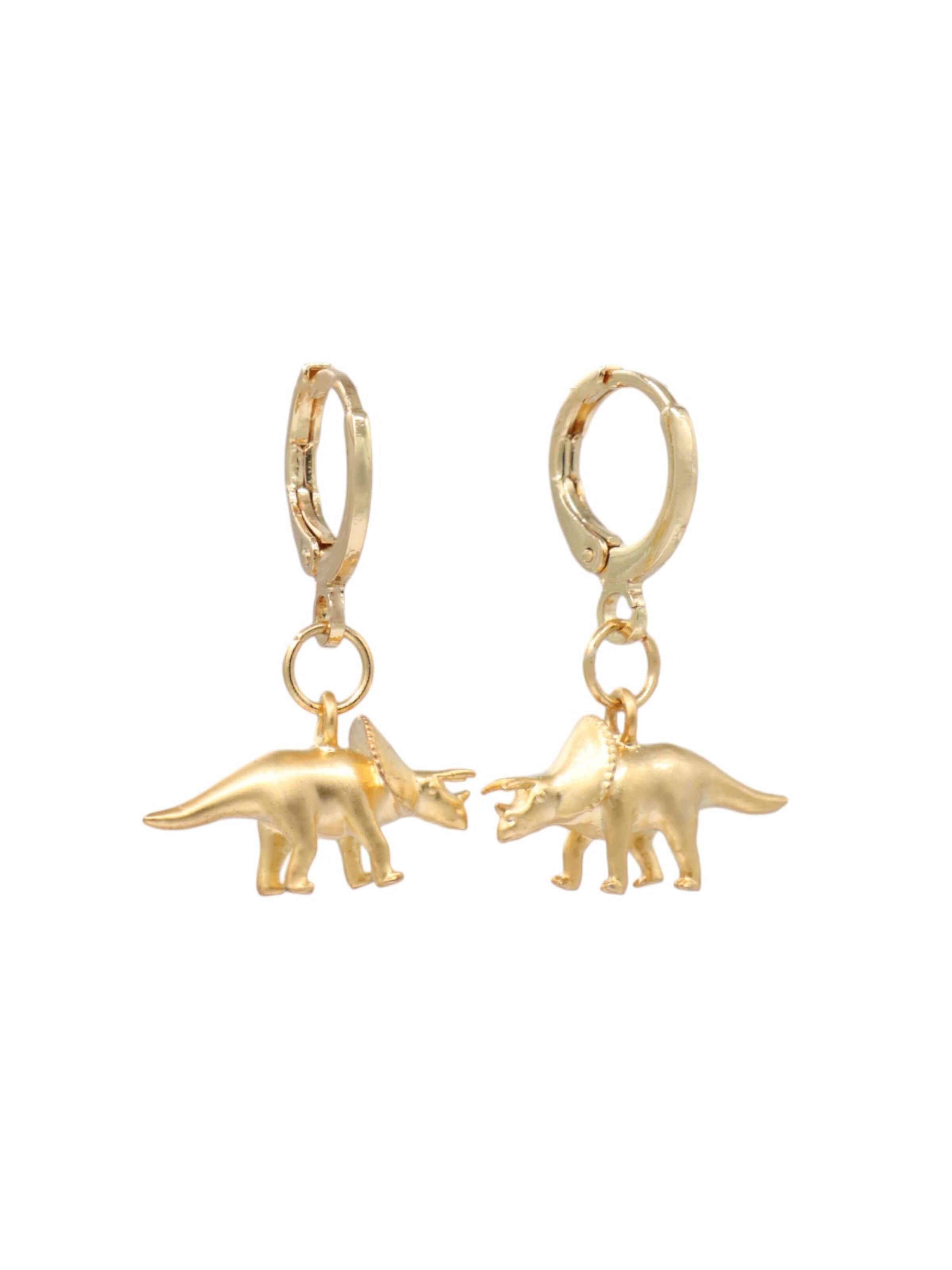 Fräulein Wunder Ohrringe 'Dinos Triceratops'‌‌‌‌‌‌‌‌‌‌ in Gold: Vorderseite