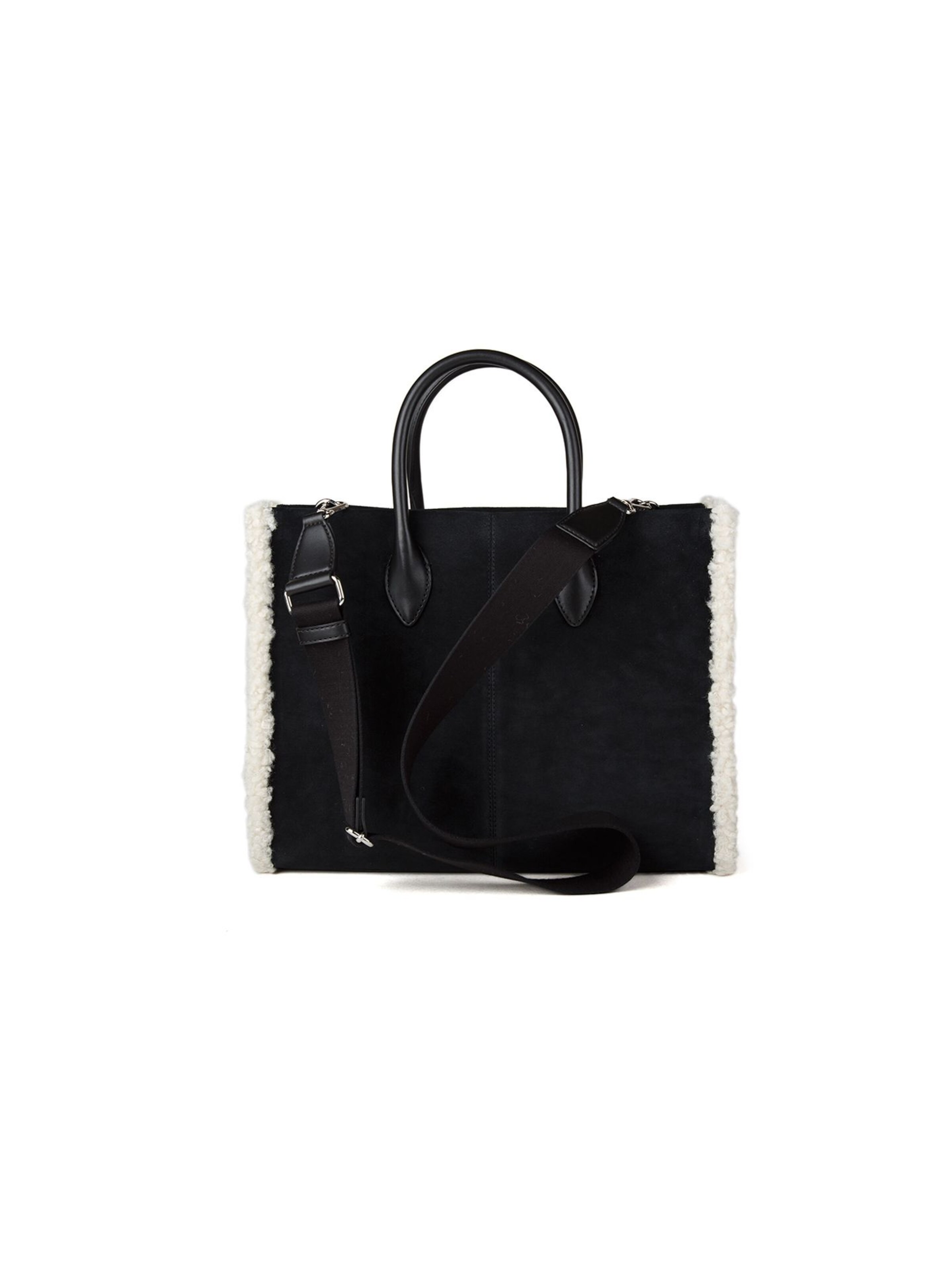 Michael Kors Handtas 'Mirella Medium Suede and Faux Shearling Tote Bag' in Zwart