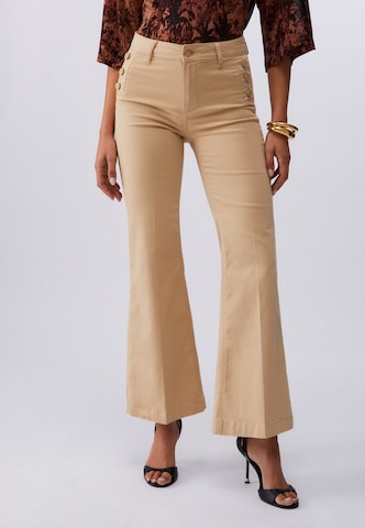 Liu Jo Flared Trousers with creases in Beige: front