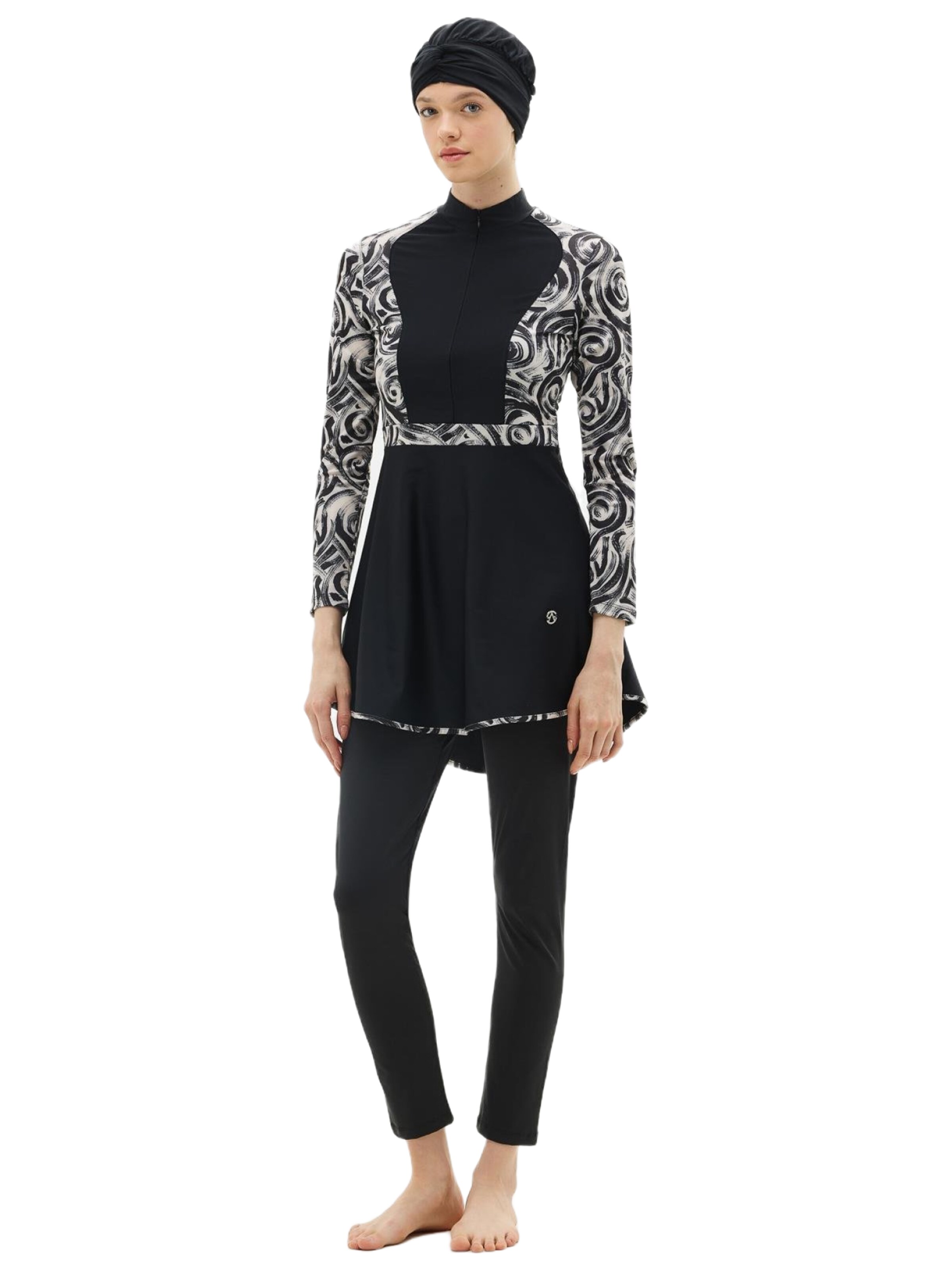 C&City Set: Badeanzugkleid, Badehose und Mütze in Schwarz: Vorderseite