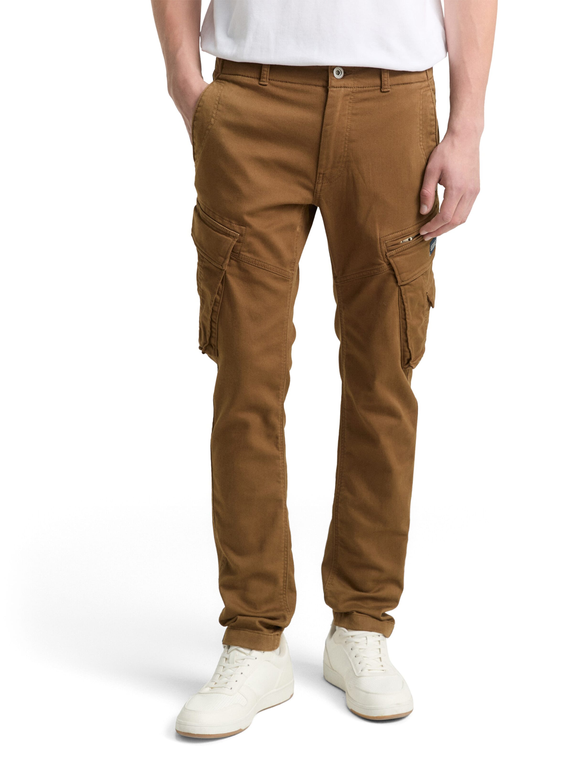 TOM TAILOR Tapered Cargo trousers in Brown: front