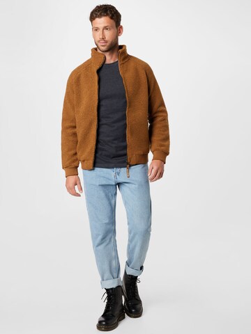 TOM TAILOR DENIM Zip-Up Hoodie in Brown