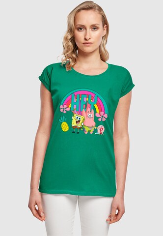 Merchcode Shirt 'SpongeBob SquarePants - Hey' in Groen: voorkant