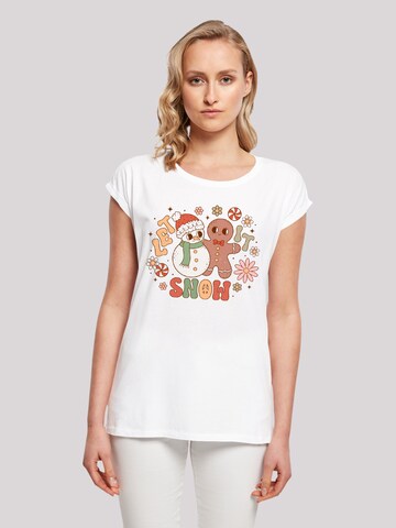 F4NT4STIC Shirt 'Let It Snow Groovy Christmas Gingerbread' in Weiß: Vorderseite