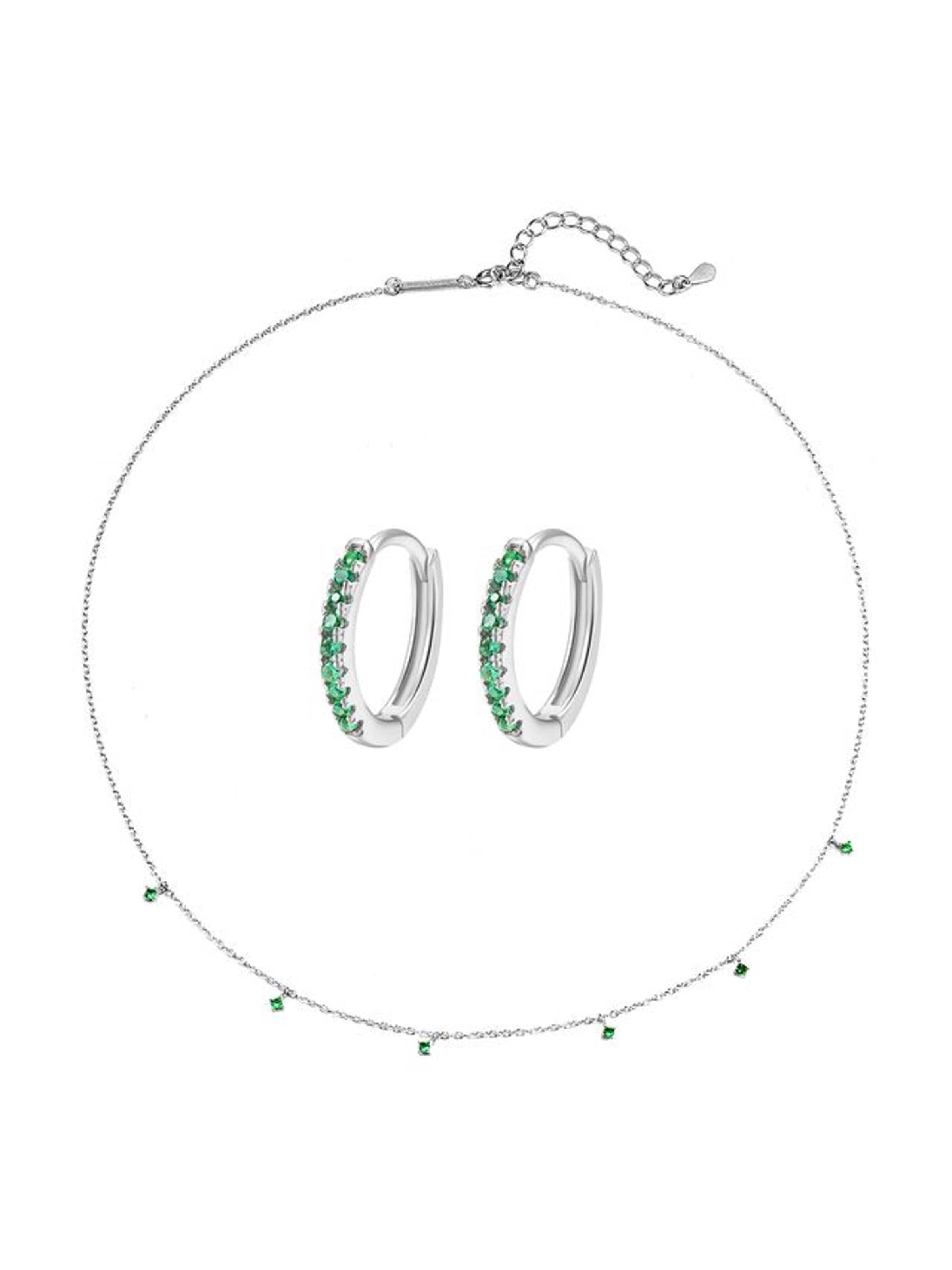 Hey Happiness - Conjunto de joyería 'Emerald Glow' en plata: frente