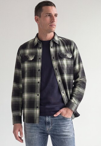 Street One MEN Regular Fit Langarm Hemd mit Karomuster in Schwarz: Vorderseite