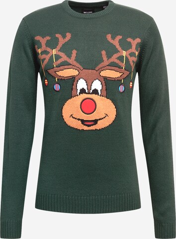 Only & Sons Regular fit Sweater 'XMAS' in Green: front