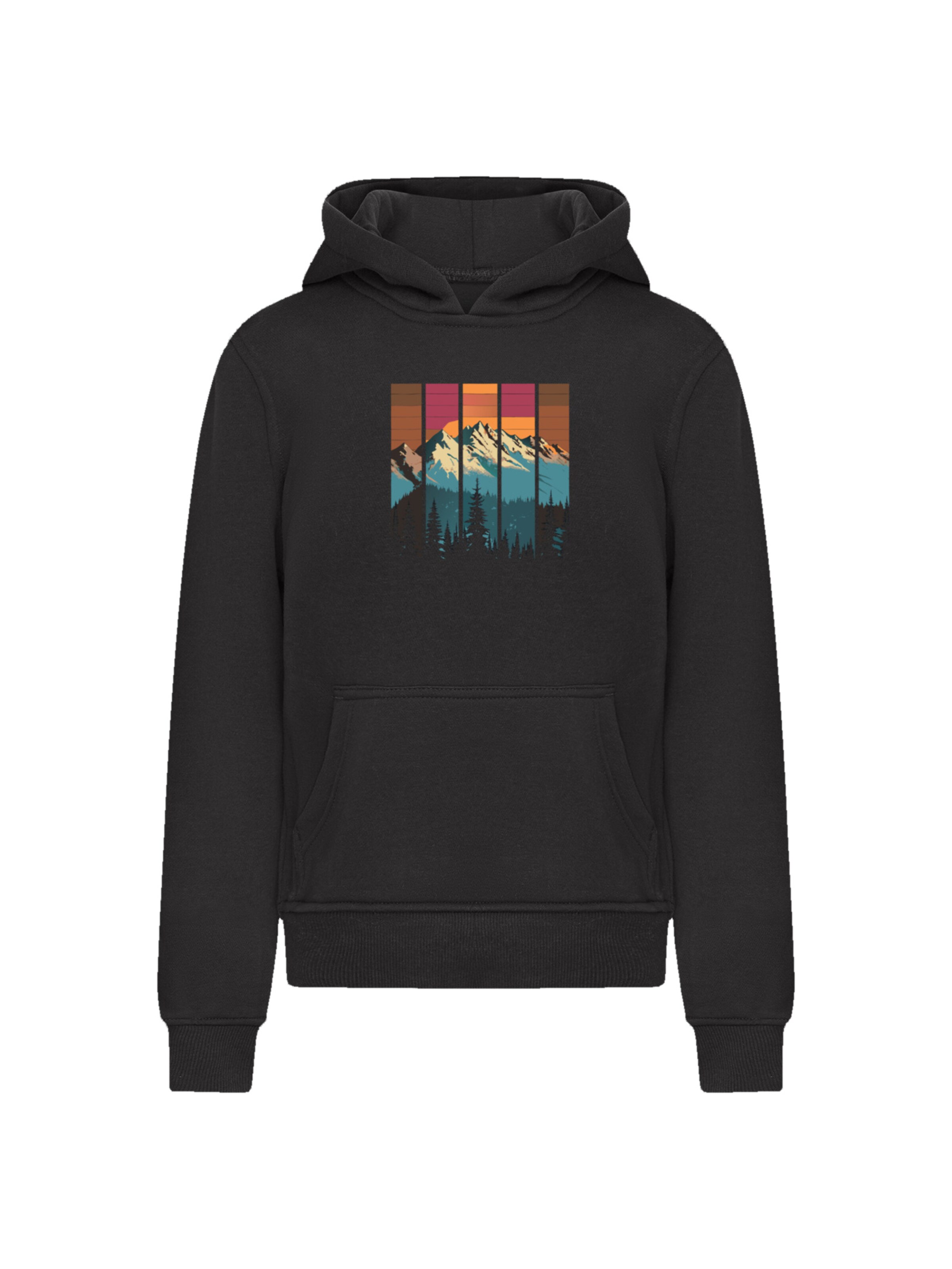 F4NT4STIC Sweatshirt 'Berg Sonnenuntergang Retro' in Zwart: voorkant