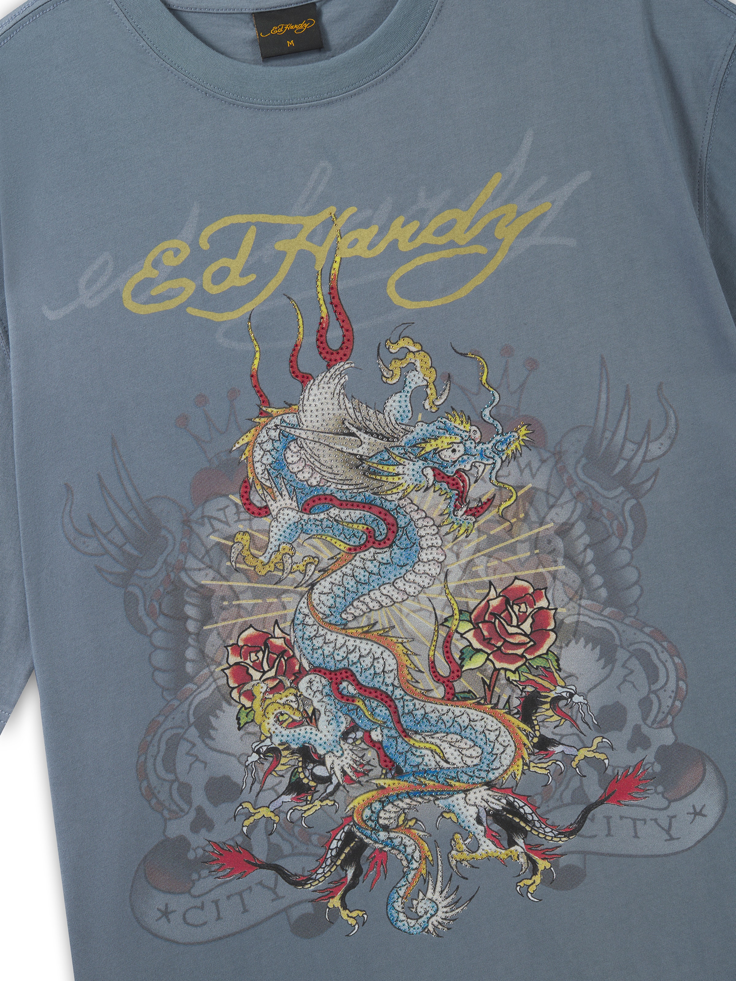 Ed Hardy Paita 'Dragon City Diamante' värissä sininen