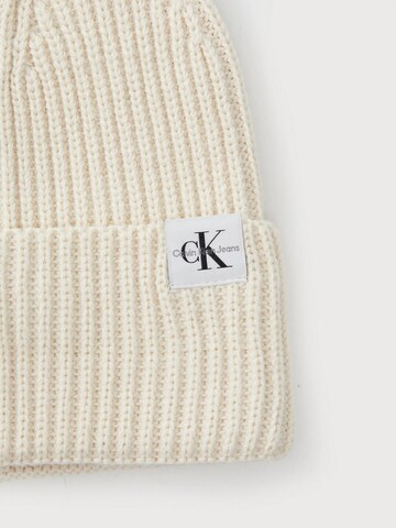 Calvin Klein Hut 'MONOGRAM BEANIE RIB' in Weiß