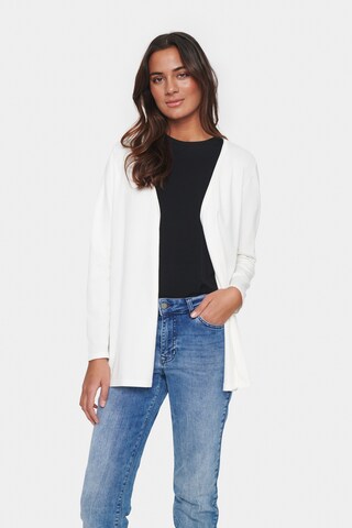 SAINT TROPEZ Knit Cardigan in White: front