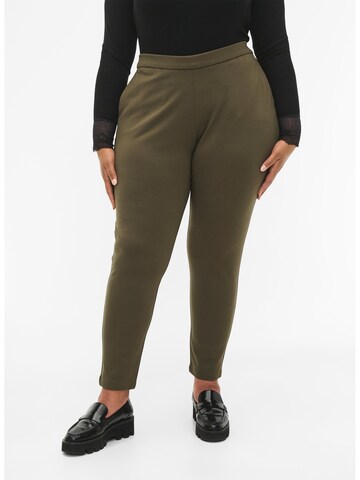 Coupe slim Pantalon 'Jmaddie' Zizzi en vert : devant