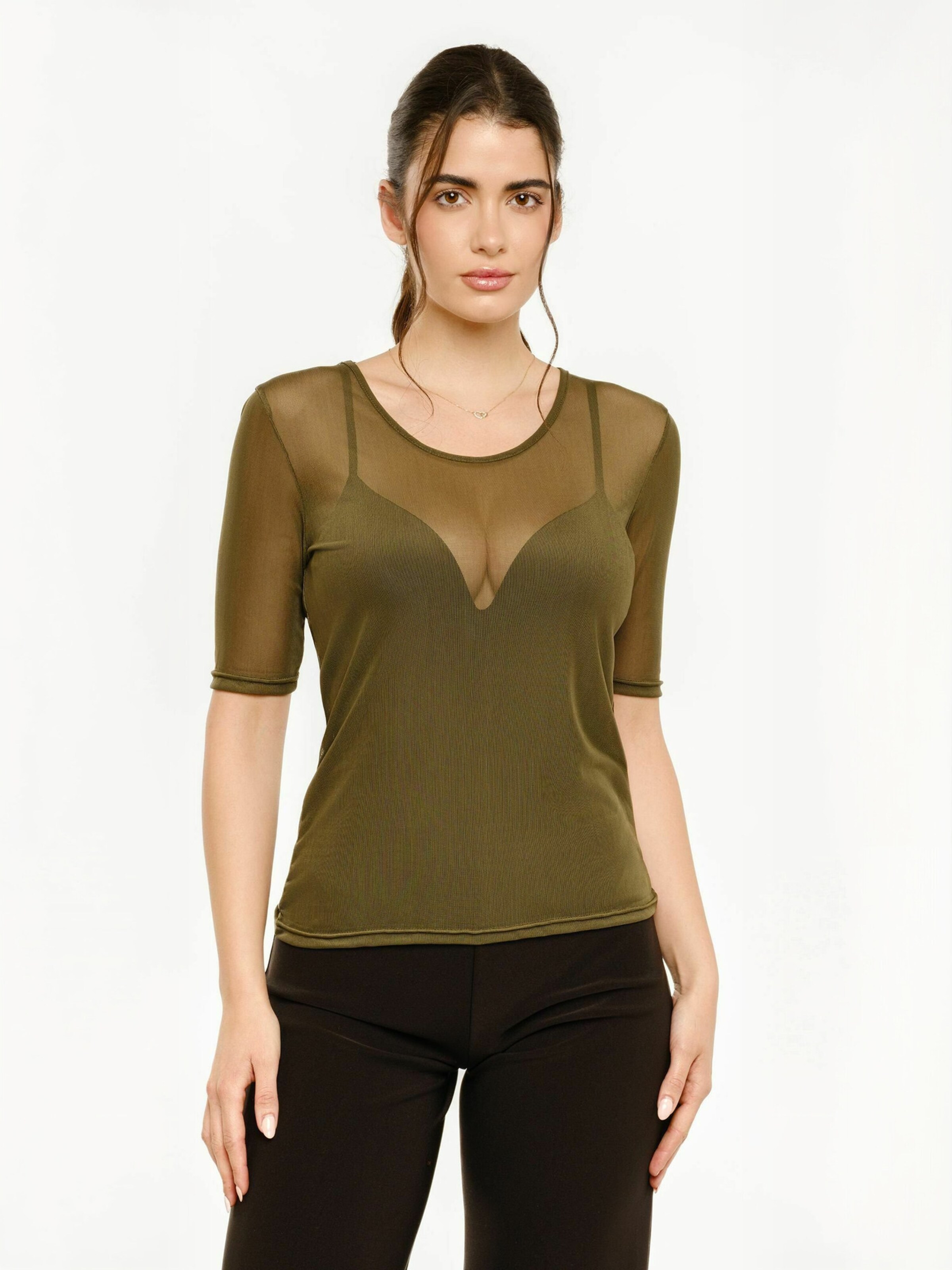 Top ' MESH ' di Liberte Essentiel in verde: frontale