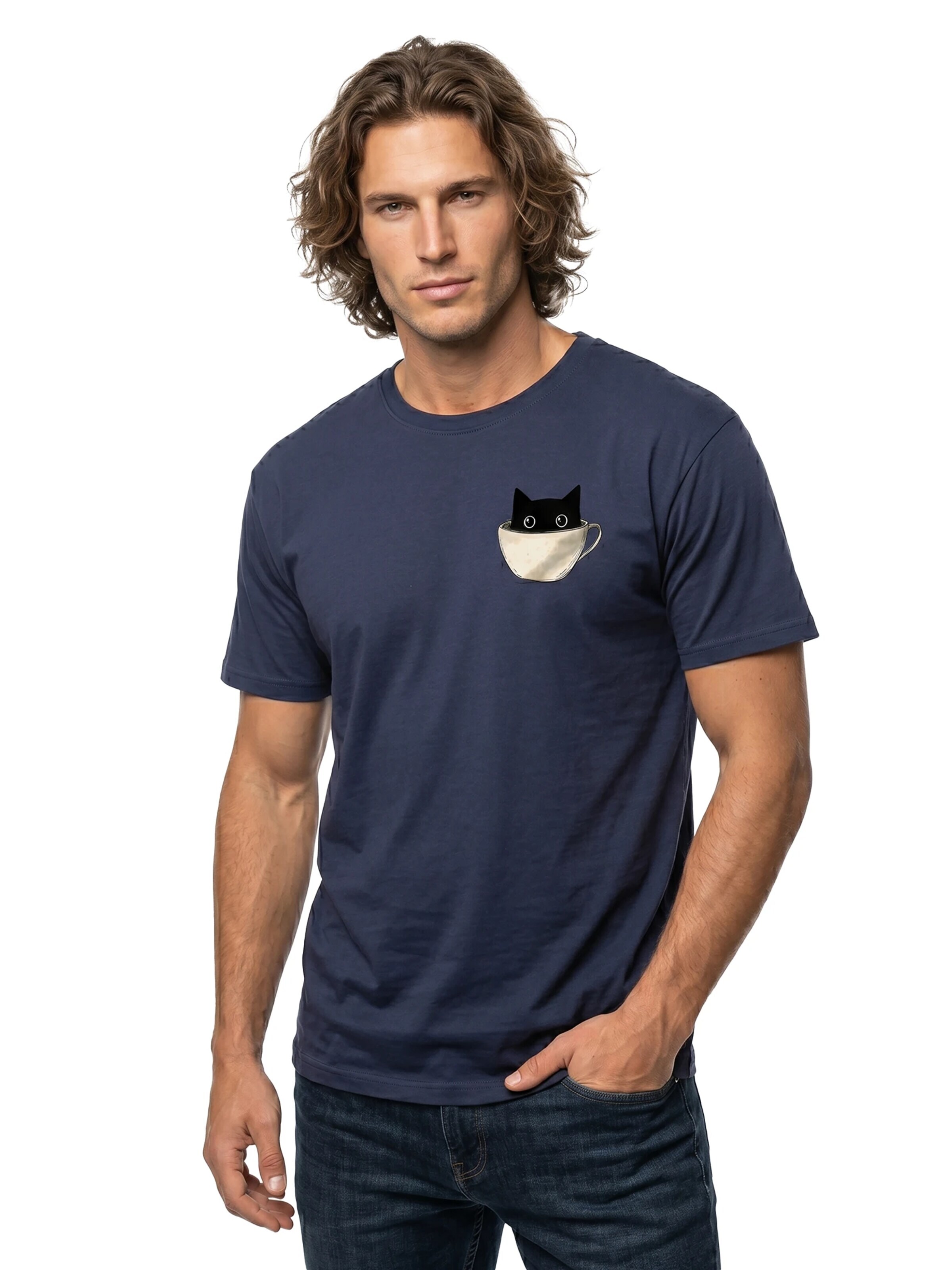 MAKAYA Shirt 'Cup Cat' in Blue