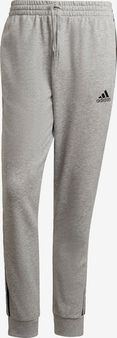 ADIDAS SPORTSWEAR Workout Pants 'Essentials French Terry Tapered Cuff 3-Stripes' in Grey: front