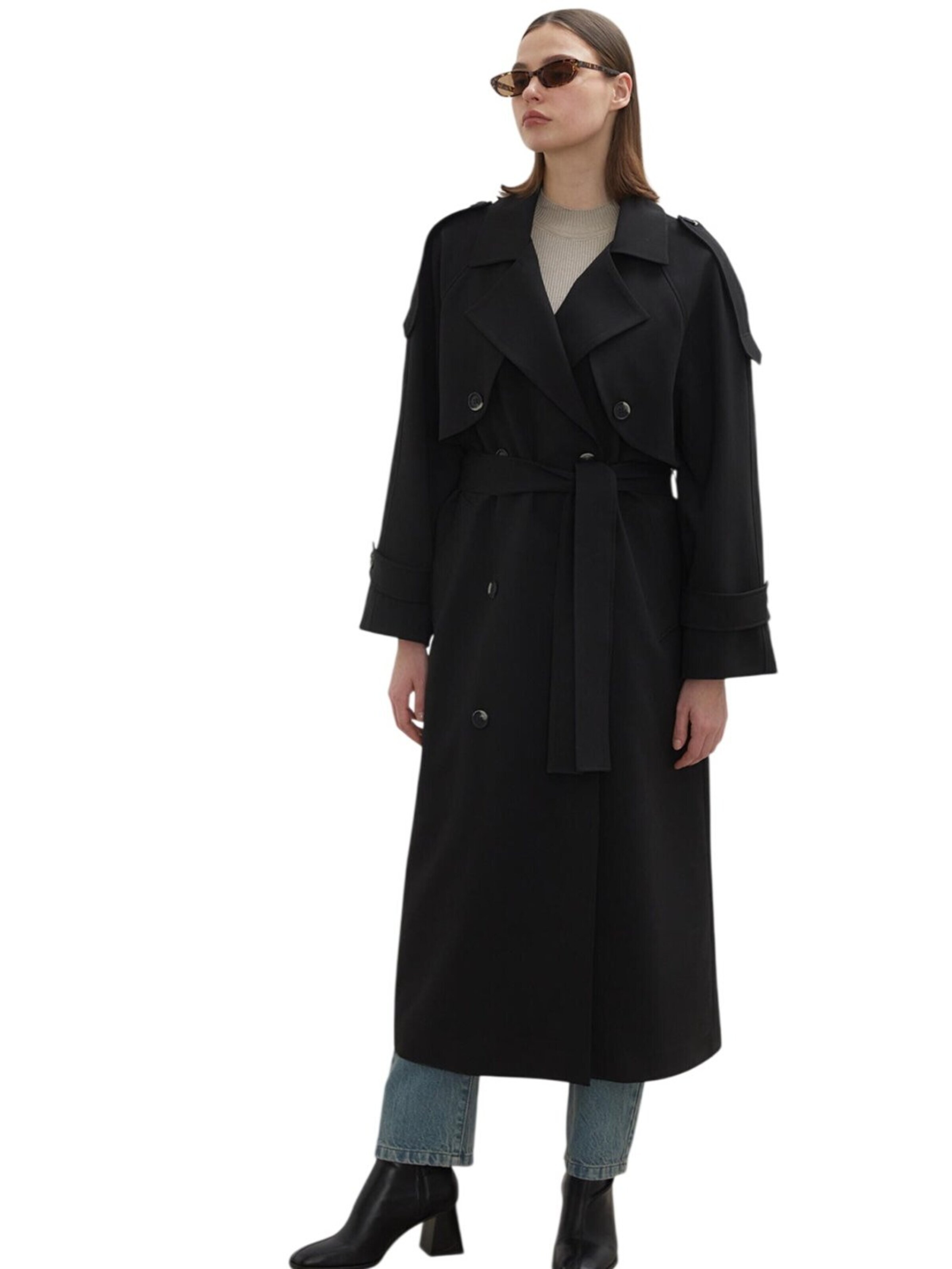 MANUKA Between-Seasons Coat in Black: front