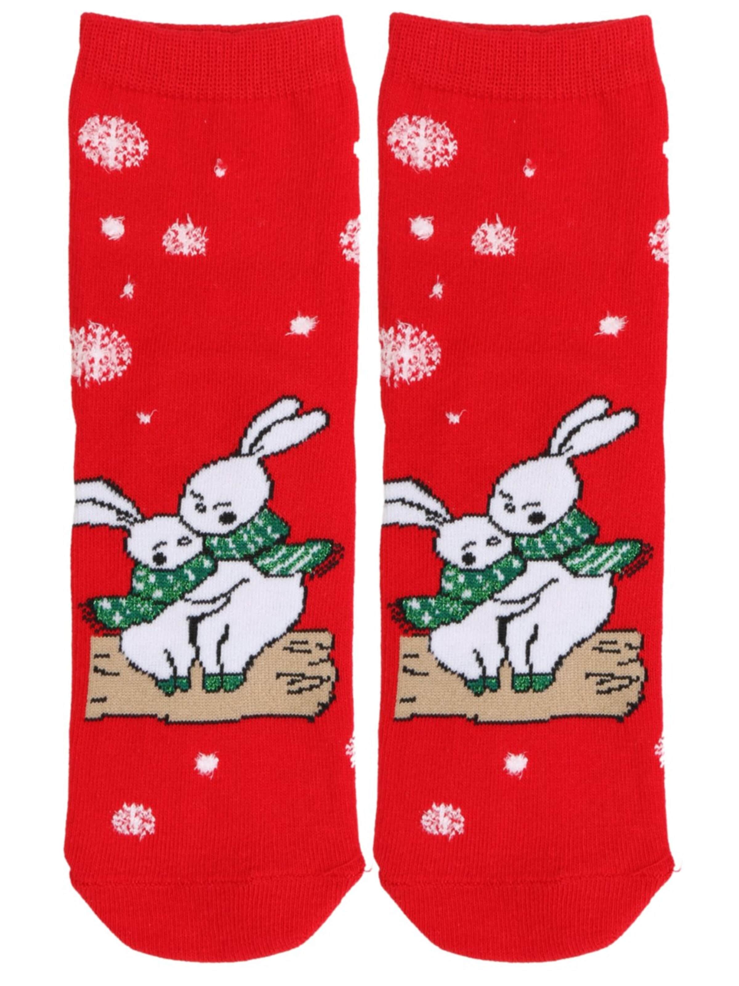 Sokisahtel Sokken 'NATALE Christmas socks with bunnies' in Rood: voorkant