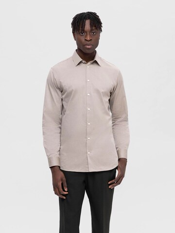 SELECTED HOMME Slim fit Overhemd in Beige: voorkant
