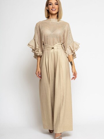JIORO Wide leg Pants 'ESSENTIALS' in Beige
