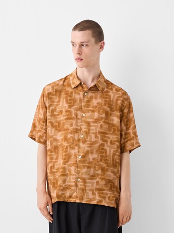 Bershka Comfort fit Button Up Shirt in Brown: front