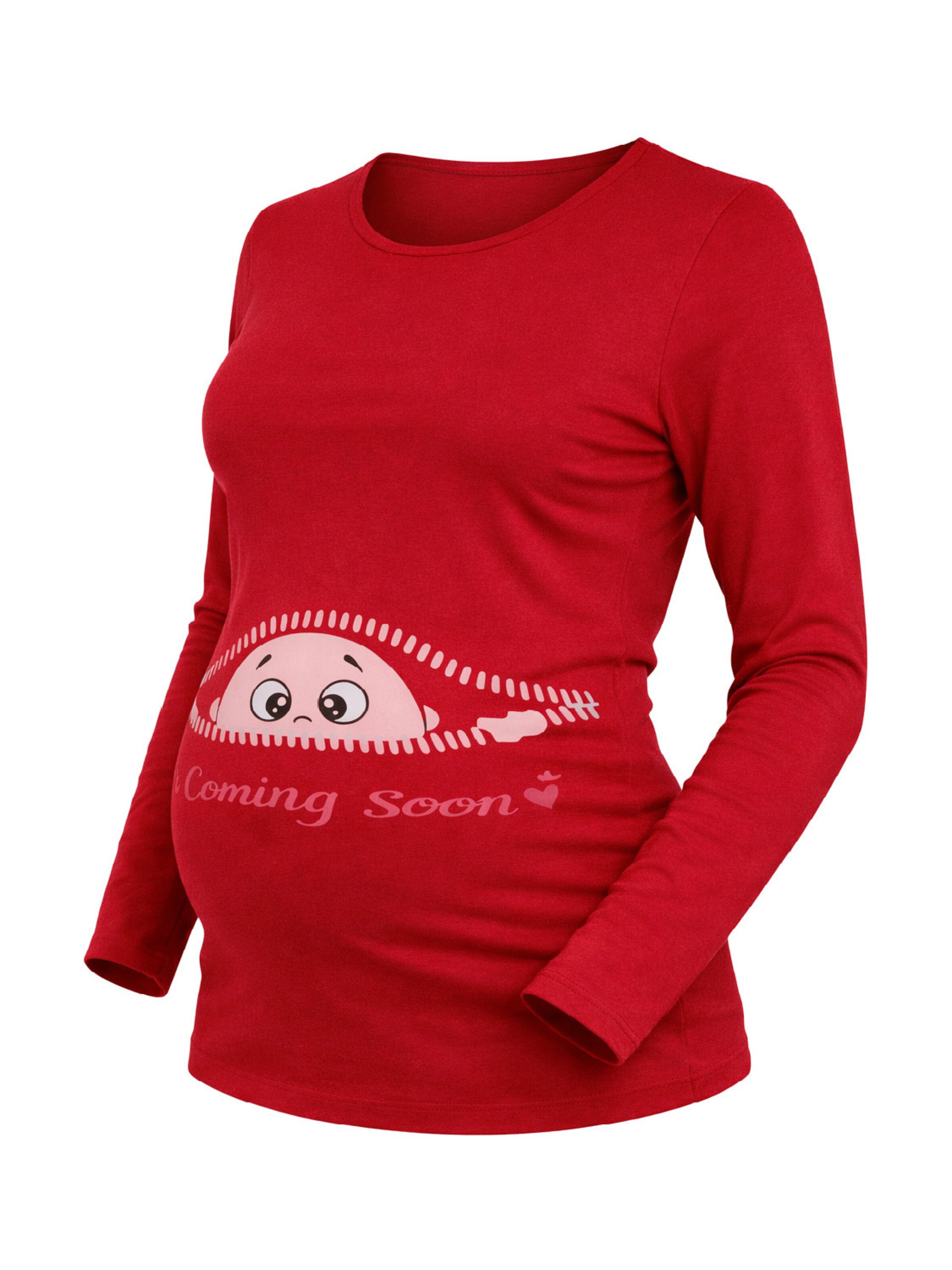 M.M.C. Shirt 'Coming Soon Umstandslangarmshirt' in Red: front