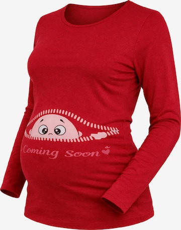 M.M.C. Shirt 'Coming Soon Umstandslangarmshirt' in Red: front