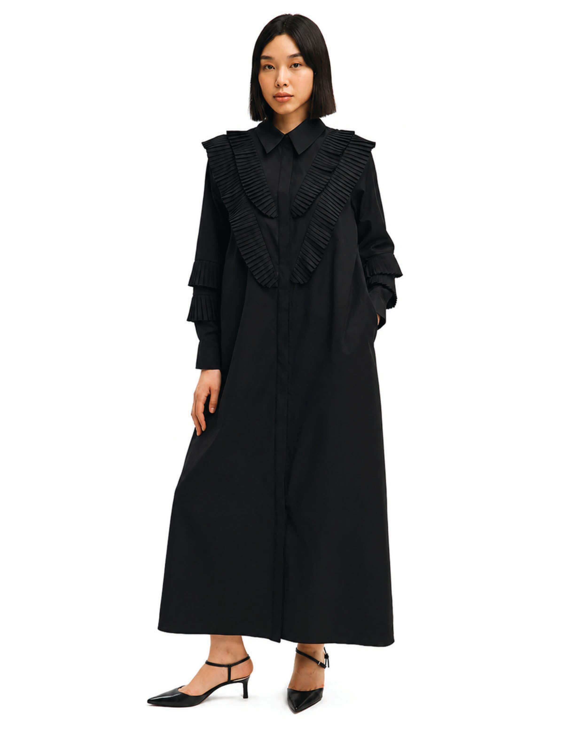 Robe 'Pleat Detailed Shirt Dress' Touché Privé en noir : devant