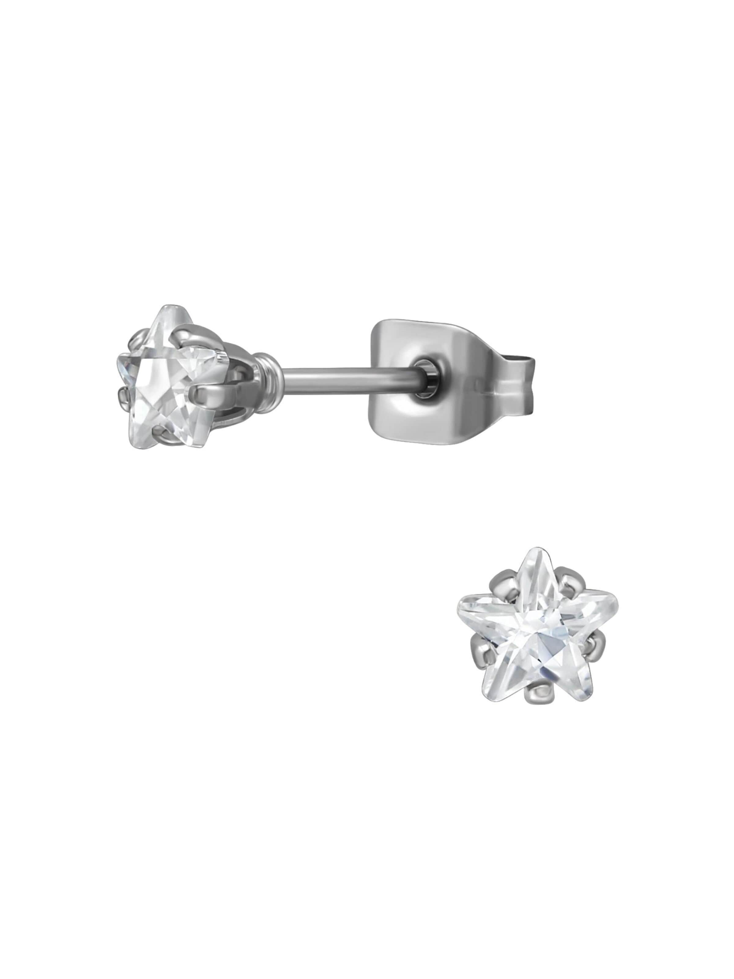 Boucles d'oreilles '4 mm Stern-Ohrstecker aus Edelstahl mit Zirkonia' Maxte en argent : devant