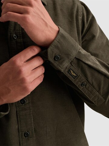 PME Legend Regular fit Overhemd 'Corduroy shirt with chest embroidery' in Groen
