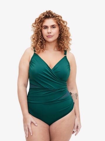 Swim by Zizzi T-shirt Swimsuit 'SBASIC' in Green: front