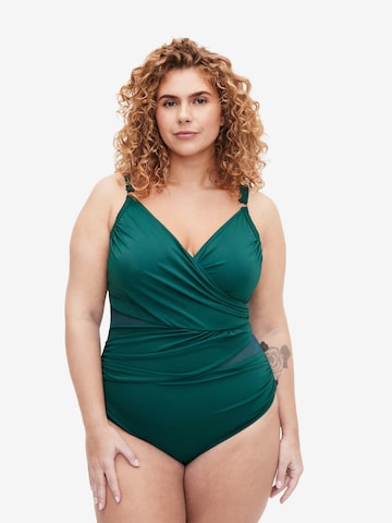 Swim by ZizziT-shirt Jednodijelni kupaći kostim 'SBASIC' - zelena boja: prednji dio