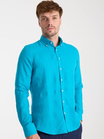 Slim fit Camicia business 'Leonardo Linen Man Shirt Pink' di 7Camicie in blu