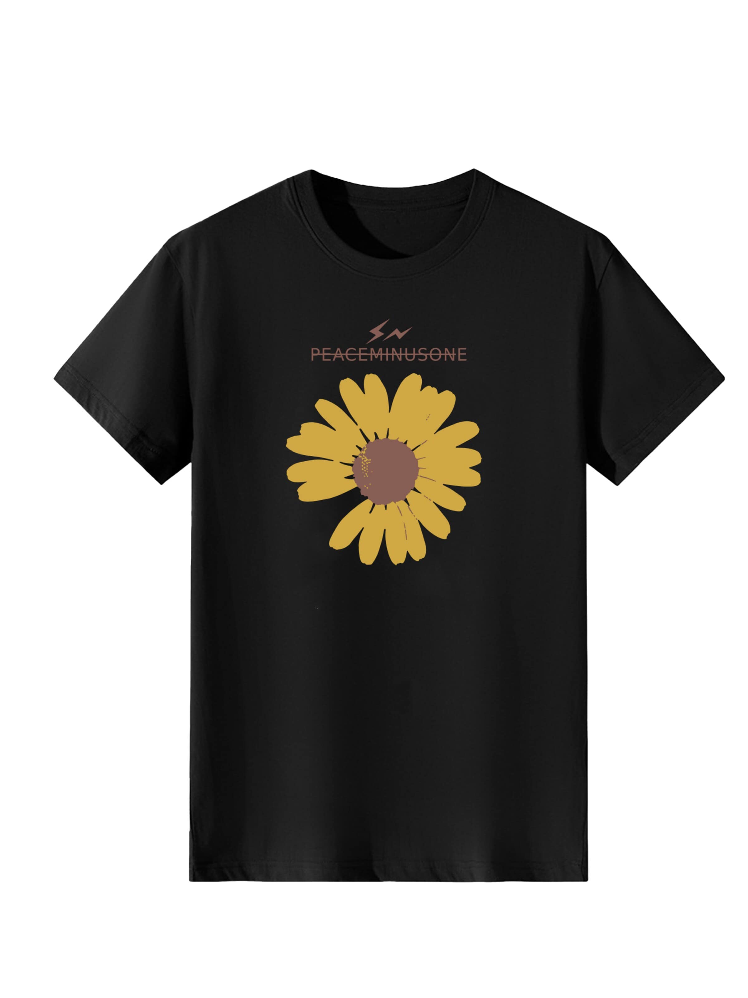 T-shirt 'Women Minimal Hand-Drawn Sunflower Print T-Shirt' LapaPlus en noir