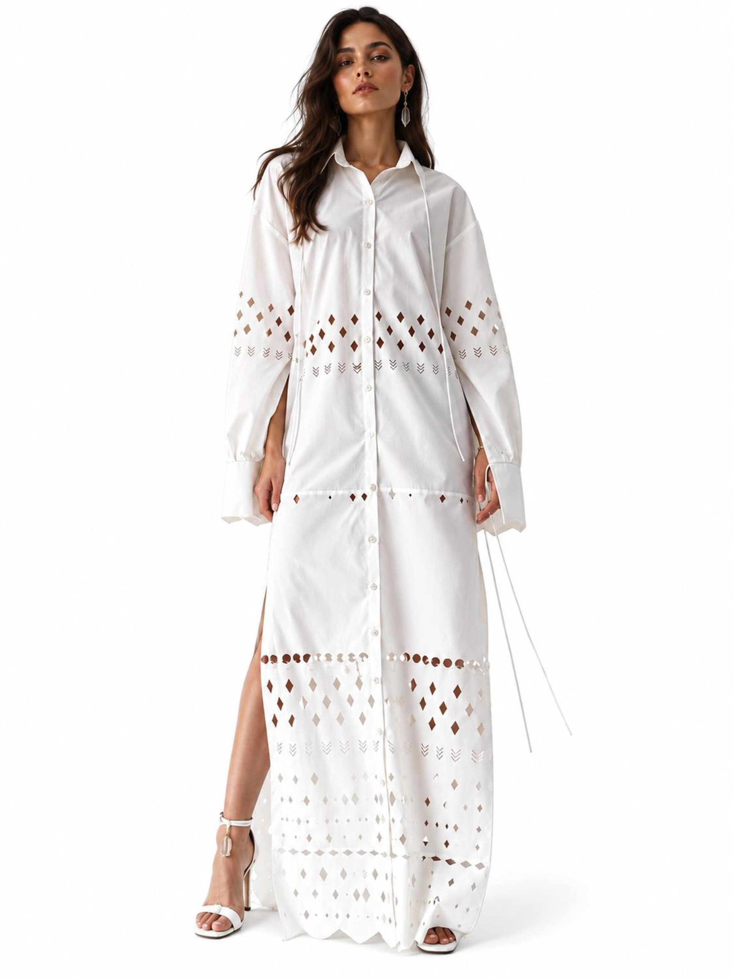 UVIA Dress 'UVIA Overhemdjurk met perforaties, wit, XS' in White: front