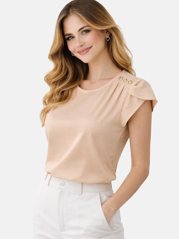 Chemisier 'Short Sleeve Blouse with Decorative Shoulder Buttons' REGINA FASHION en beige