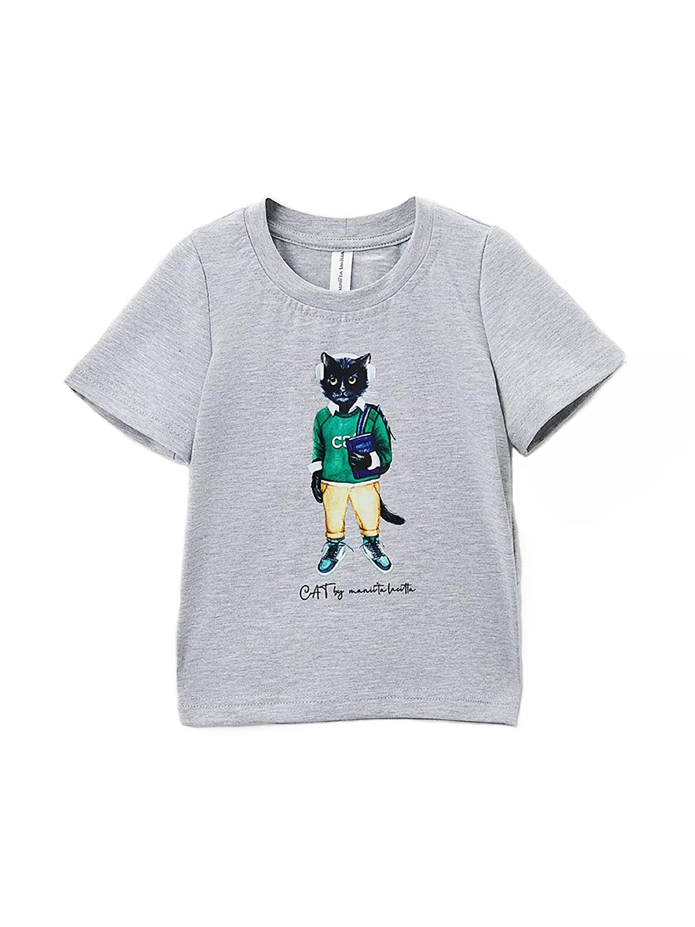 Maglietta 'School Cat' di Cat e Lolette in grigio: frontale
